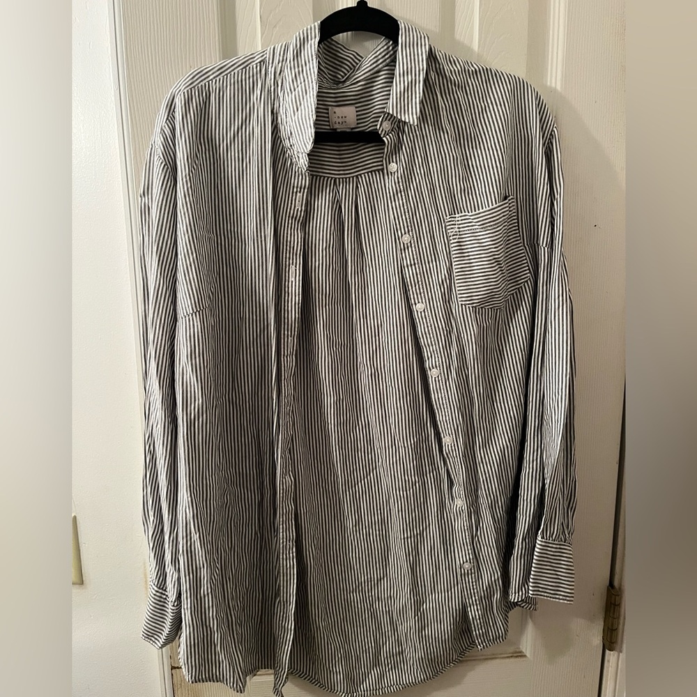 XXL A New Day Women's Black and White Striped Button Down Shirt